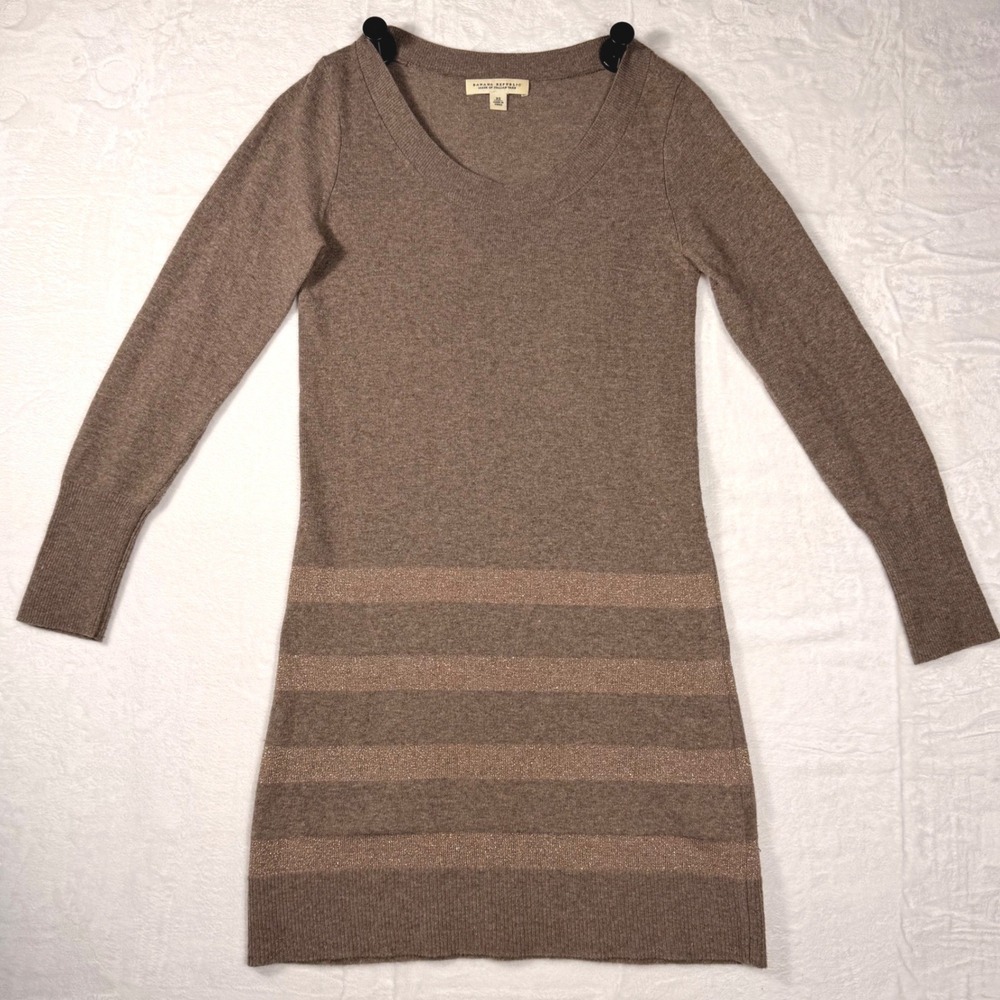 Banana Republic Merino Cashmere Blend Metallic Stripe Sweater Dress Brown XS